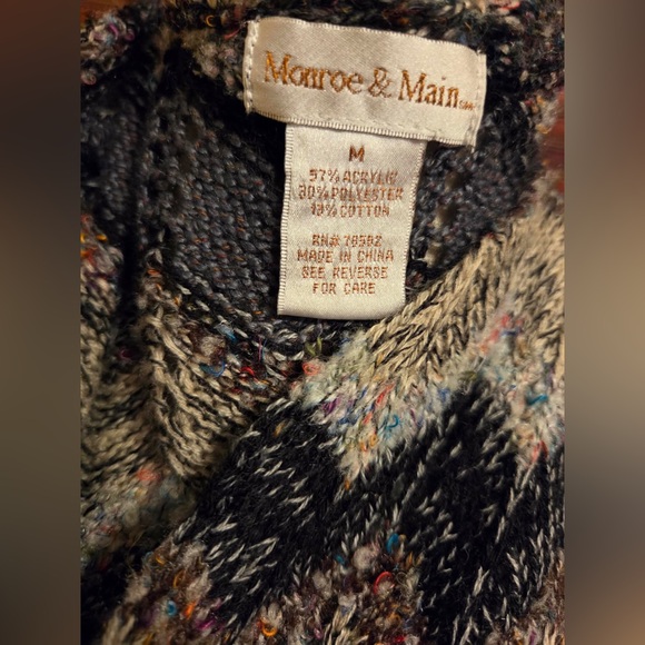 Monroe & Main Black, Gray & Cream Zigzag Knit Cardigan - Picture 2 of 6